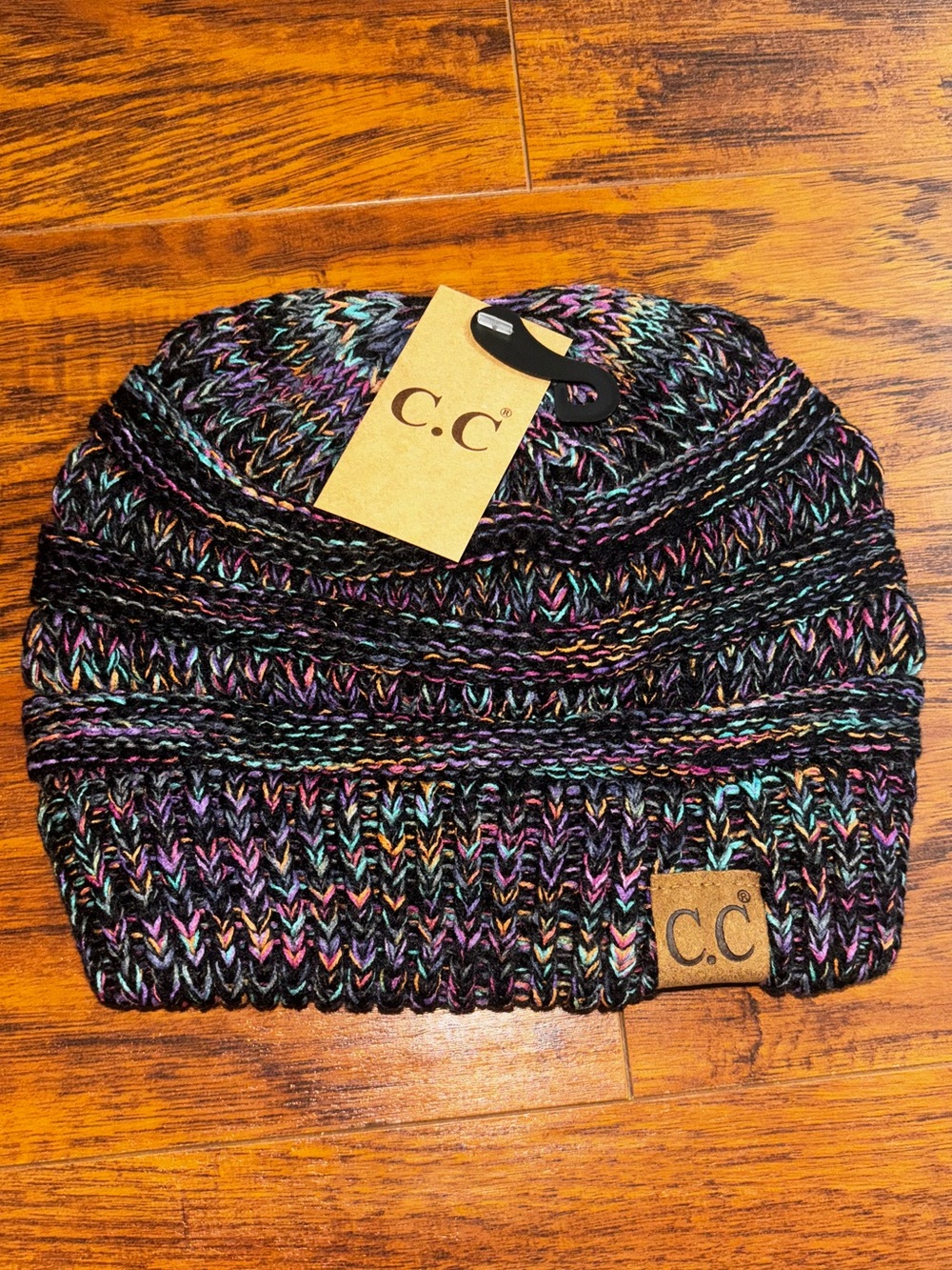C.C NWT Beanie Marled Cable Knit Black Purple Multicolor Toboggan Snow Hat